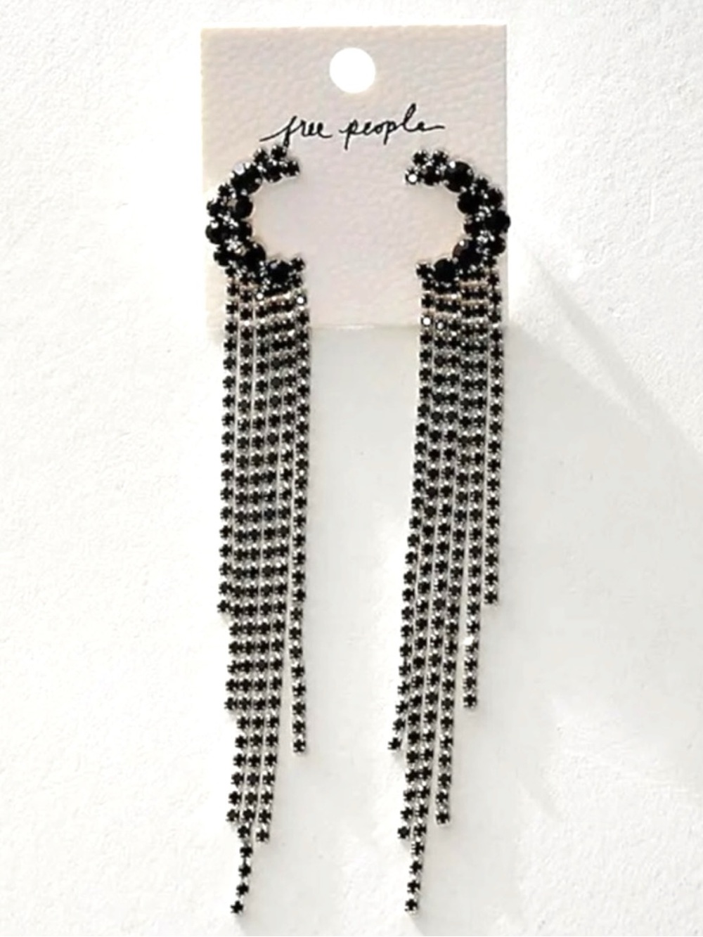 Free People You Make Me Feel Like Dancing Dangles Moon Earrings Silver Onyx NWT